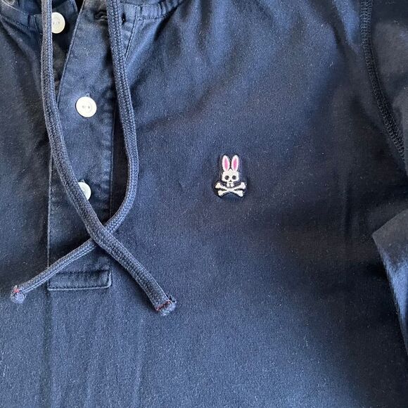 Psycho Bunny Men's Long Sleeve Placket Hoodie in Navy Pima Cotton Size Small EUC - Picture 2 of 8